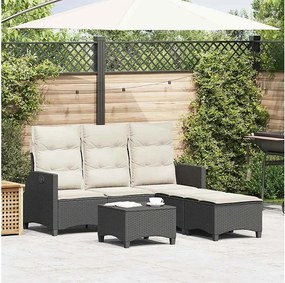 Komplet Mebli Ogrodowych 3-częściowy Czarny Rattan W kształcie L z Wygodnymi Poduszkami