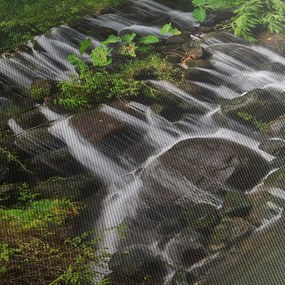 Obraz wodospadów w tropikalnym lesie (z zegarem) (90x30 cm)
