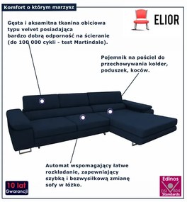 Granatowy narożnik rozkładany z funkcją spania N7-T08