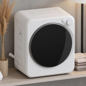 HOMCOM Mini suszarka do ubrań 4 kg z 5 programami do 60℃ 800W/400W suszarka wywiewna z odwracalnym bębnem ze stali nierdzewnej, biały | Aosom PL
