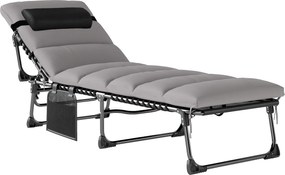 Outsunny Leżak Ogrodowy Składany przenośny z 5-stopniową regulacją oparcia, poduszką, zagłówkiem | Aosom PL