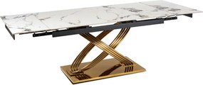 Stół Rozkładany Prostokątny IBIZA 160-240 cm Ceramiczny Biały Marmur/Złoty do Jadalni Nowoczesny Glamour