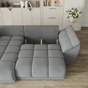 Masseno Narożnik ORENTI z funkcją spania i pojemnikiem na pościel Narozniki L, Rozkładana sofa - Szary, MATT VELVET 85