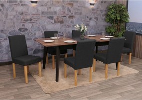 Krzesło do jadalni Littau (zestaw 6 sztuk), tkanina, czarny, jasne nogi