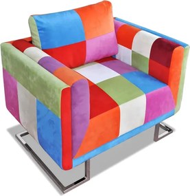 Klubowy fotel patchwork z chromowaną podstawą F4-E35