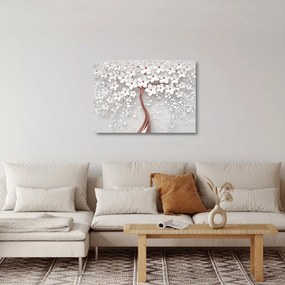 Obraz na szkle - Obraz na szkle białego drzewa z kwiatami, rosegold (70x50 cm)