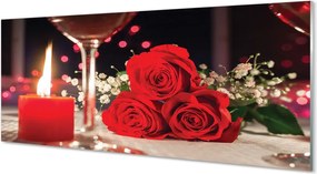 Szklany Panel Róże i Kieliszek przy Świecy