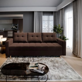 Masseno Sofa MILO z funkcją spania i pojemnikiem na pościel, Rozkładana sofa - Brązowy, KRONOS 06