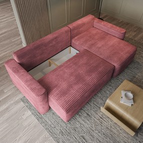 Masseno Narożnik NERI z funkcją spania i pojemnikiem na pościel Narozniki L, Rozkładana sofa - Pudrowy róż, TILIA 62