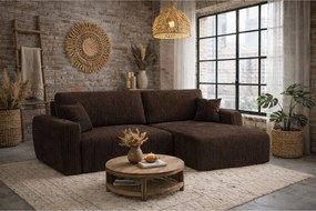 Narożnik z funkcją spania i pojemnikiem Ariel XL, tkanina sztruksowa Poso, Brązowy, Prawy