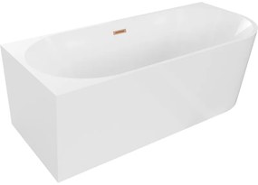 Mexen Mia wanna wolnostojąca narożna lewa 180 x 80 cm, biała, przelew miedź szczotkowana - 52691808000L-65