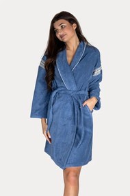 Krótki damski szlafrok VIVIAN M Niebieski