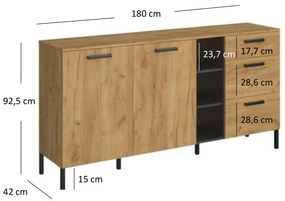 Komoda Dwudrzwiowa z Szufladami do Salonu LUXE Dąb craft złoty/Antracyt Loft