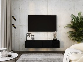 Zawieszana szafka pod telewizor, 140 x 34 x 32 cm, czarny / czarny błyszczący