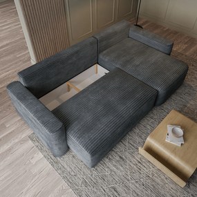 Masseno Narożnik NERI z funkcją spania i pojemnikiem na pościel Narozniki L, Rozkładana sofa - Grafitowy, TILIA 90