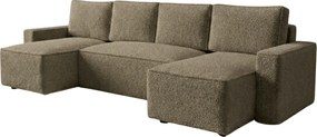 Rozkładana sofa narożna w kształcie U SMART BOUCLE 303x143 cm, ciemnobeżowa