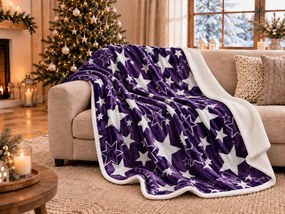 Świąteczny koc z mikropluszu STARS fioletowy Rozmiar: 200 x 220 cm