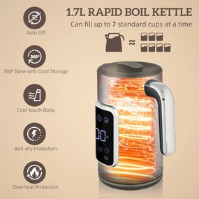 HOMCOM Zestaw czajnik i toster z ekranem dotykowym LED, 1,7 l, 2 szczeliny, różne tryby i funkcje, Czarny