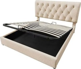 Łóżko z tapicerowanym zagłówkiem z lnu - 140x200cm - z stelażem na listwach - Jasny naturalny