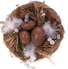 Dekoracje wielkanocne Jajka w gniazdku, brązowe,15 x 15 x 8 cm