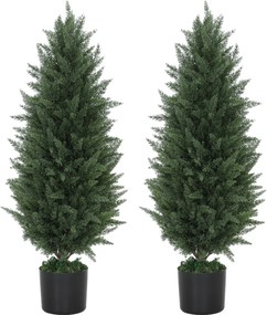 HOMCOM Zestaw 2 Sztucznych Cyprysów, Drzewka Sztuczne z 831 Liśćmi, z Cementową Doniczką, Odporny na UV, Sztuczna Roślina, 90 cm, Zielony