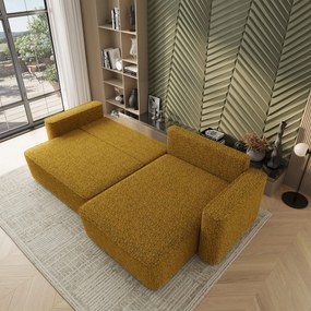 Masseno Narożnik BELARO z funkcją spania i pojemnikiem na pościel Narozniki L, Rozkładana sofa - Musztardowy, BELLA 45