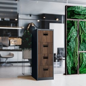 Metalowa szafa kartotekowa SARA V4, 460 x 1320 x 620 mm, Eco Design: antracytowa/ orzech