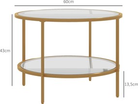 HOMCOM Stolik pomocniczy, nowoczesne wzornictwo, 2 poziomy, Ø60x43H cm, odcień złota
