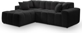 Emporius Napoli narożnik do salonu - gruba pianka, miękki narożnik w nowoczesnym stylu - lewostronny, tkanina aksamitna, czarny (Komodo 23)