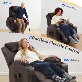 HOMCOM Fotel z funkcją wstawania, fotel relaksacyjny z pomocą przy wstawaniu, z pilotem, uchwytem na kubek, regulowane oparcie, brązowy | Aosom PL