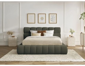 Zielone tapicerowane łóżko dwuosobowe ze schowkiem i stelażem 160x200 cm Mont Blanc – Bobochic Paris