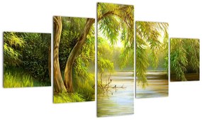 Obraz - Wierzba nad jeziorem, obraz olejny (125x70 cm)