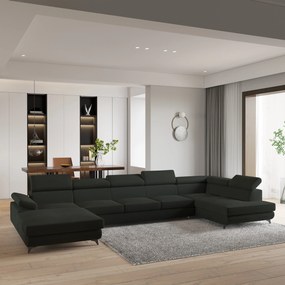 Masseno Narożnik MONTIVA z funkcją spania i pojemnikiem na pościel Narozniki U, Rozkładana sofa - Czarny, MONOLITH 95