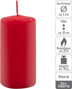 Zestaw świec filarowych, 10 cm, Ø 5 cm, czerwone, 16 szt.