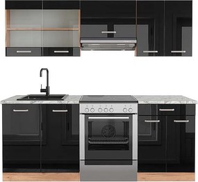 Aneks kuchenny czarny/złoty dąb o wysokim połysku 200x60x81.6 r-line