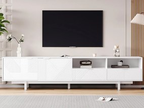 Meble TV 200 cm - z 3 przegrodami i 2 szufladami - maksymalna pojemność TV 90 cali - Biały