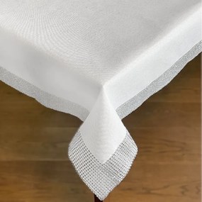 Obrus glamour z cyrkoniami biały prostokątny z lurexu - 140x200 cm