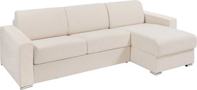 Kanapa narożna rozkładana z funkcją szybkiego spania w beżowej tkaninie - Powierzchnia spania na szerokich listwach 160 cm - Materac 22 cm z pianką memory - CALITO