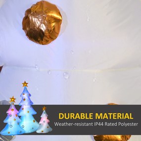 HOMCOM Zestaw 3 nadmuchiwanych choinek świątecznych, w tym wentylator, na zewnątrz i do wnętrz, z zestawem montażowym, Biały+Złoty