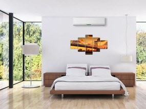 Obraz - Zachód słońca nad mostem Bena Franklina, Filadelfia (125x70 cm)