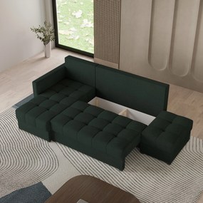 Masseno Narożnik LUMARI z funkcją spania i pojemnikiem na pościel Narozniki L, Rozkładana sofa - Zielony, NEVE 37