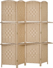 HOMCOM 4-częściowy parawan, 160 x 170 cm, składana przegroda z 2 półkami | Aosom PL