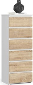 Komoda AKORD CL6 Biały 40 cm 6 szuflad fronty kolor Dąb Sonoma mat 40x35x109 cm