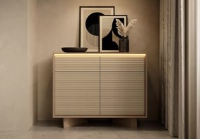 Komoda Parsja 2D2S – nowoczesna komoda z LED, ryflowane fronty, bolivar cappuccino