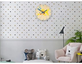 Zegar ścienny cichy do pokoju dziecięcego drewniany nowoczesny złota rybka