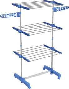 HOMCOM Susz do ubrań, suszarka. 4 poziomy, składany, system One-Click, 142 cm x 55 cm x 152 cm Niebieski + Srebrny