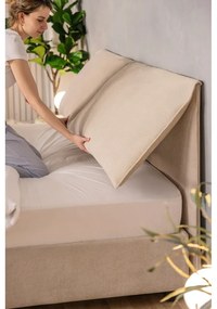 Beżowe tapicerowane łóżko dwuosobowe ze schowkiem i stelażem 160x200 cm Myra Pillow – Bonami Selection