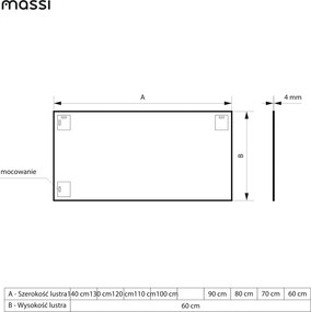 Lustro prostokątne bez ramy oszlifowane obracalne bez podświetlenia TAVA | Różne rozmiary | Różne kolory szkła : Kolor tafli szkła - Srebrny, Rozmiar - 60 x 60 cm