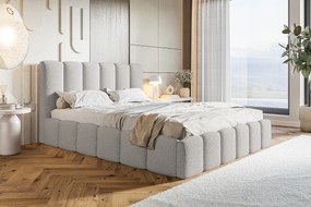 Emporius Palermo łóżko dwuosobowe - łóżko tapicerowane 160x200 cm - pojemnik i stelaż, tkanina boucle, jasny szary (Anthology 15)