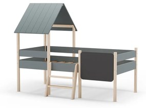 Szarozielone łóżko dziecięce z litego drewna sosnowego w kształcie domku/podwyższone ze stelażem 90x190 cm Mint – Marckeric